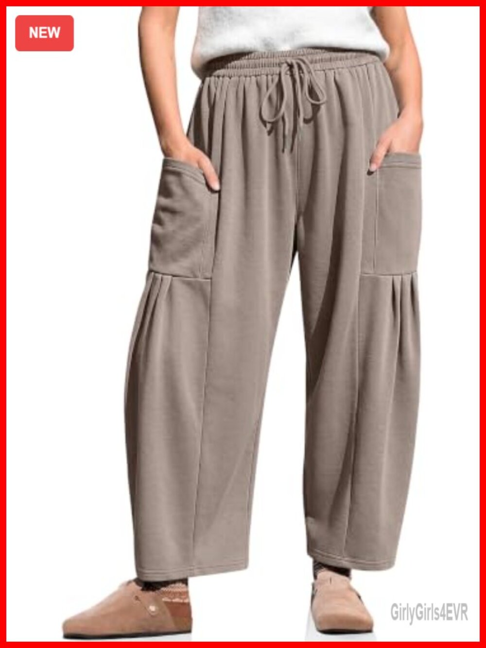 Wide Leg Sweatpants Relaxed Fit Cotton Blend High Waist Pockets Casual